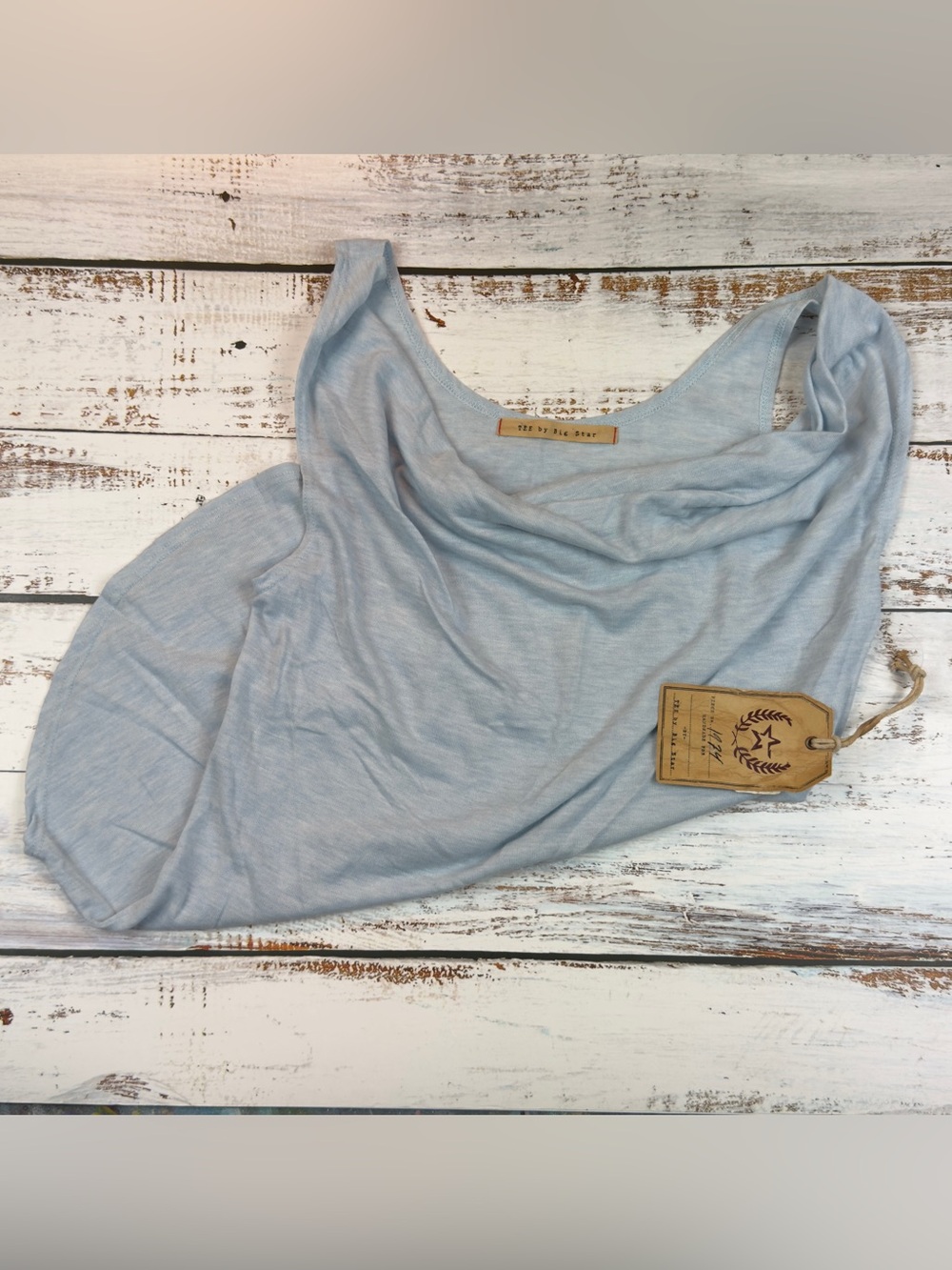 NEW Big Star Draped Cowl Neck Lightweight Tank Top Light Blue
